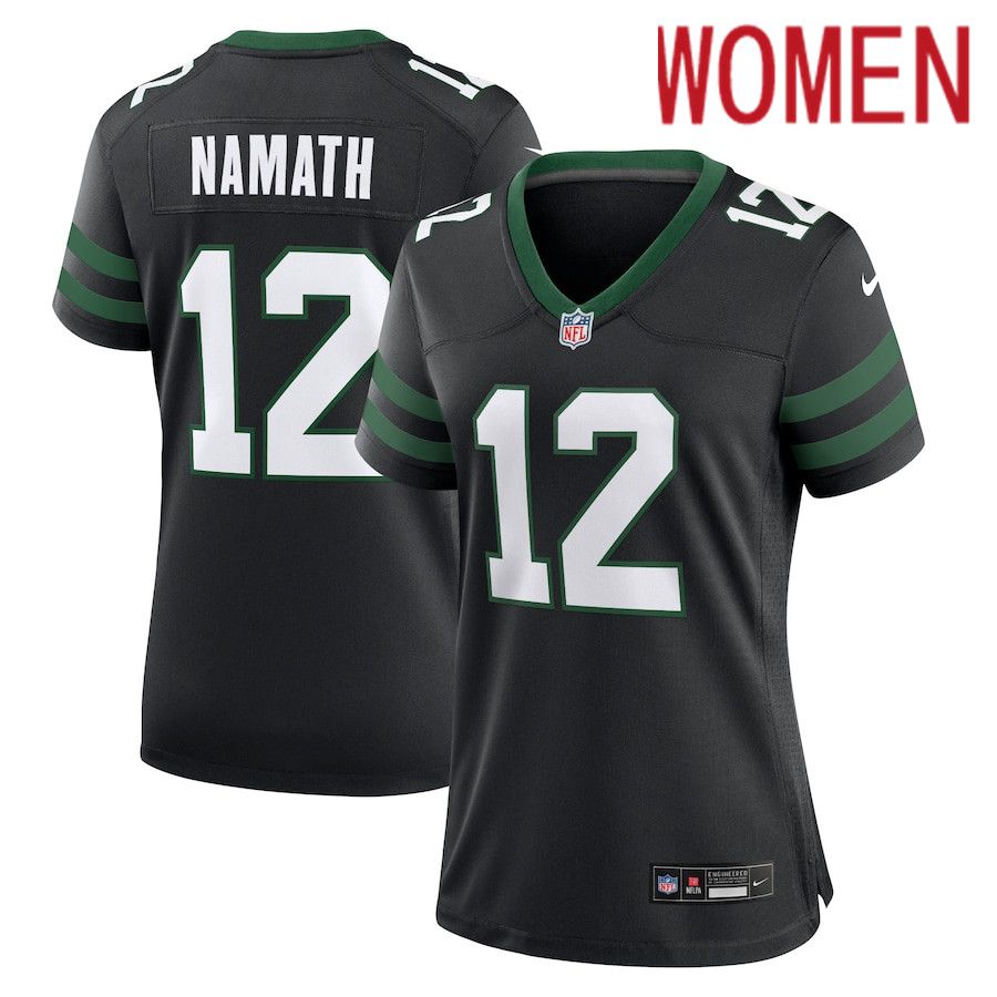 Women New York Jets #12 Joe Namath Nike Legacy Black Retired Player Alternate Game NFL Jersey